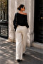 Regular Fit Open Shoulder Boat Neck Knitwear Sweater - 4