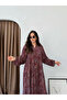 Burgundy Shawl Patterned Buttoned Wide-Fit Dress Model - 3