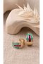 Turquoise Enamel Fuchsia Baguette Stone Luxury Hoop Steel Earrings - 2