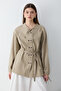 Women's Mink Gathered Collar Belted Shirt - 4