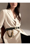 Women's Stylish Chain Charm Detailed 3 cm Black Crocodile Patterned Belt. Gold Buckle Pants, Shorts, Skirts, Jackets, Skirts, and Dresses Matching Set - 6