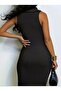 Women's Short Knitwear Dress with Open Shoulders and Turn-Down Collar - 2