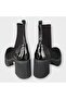 Women's Diver Fabric Platform Detailed Thick Heeled Stretch Boots Black Stretch - 4