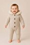 Soft Textured Hooded Cream Baby Knitwear Jumpsuit
