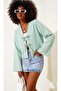 Lace-Up Kimono Shirt with Tie Front Modern Stylish New Season Kimono - 2