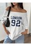 Women's London 92 Printed Boat Neck Off Shoulder 100% Cotton T-Shirt - 3