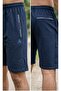 Men's Navy Blue Three-Pocket Zippered Compact Combed Cotton Waist Drawstring Elastic Cotton Shorts 26Esrth379 - 8