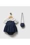 Baby Girl Denim Romper Jumpsuit Cherry Shirt Bag 3-Piece Set
