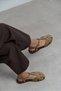 Wood Rome Beige Suede Leather Embroidery Detail Flat Sole Women's Sandals