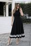 Women's Strappy Round Neck Long Viscose Dress with Stripe Detail at the Hem - 2