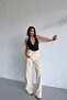 Women's Wide Leg Jeans with Reverse Tie Detail - 5