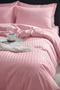Double Cotton - Satin 210 Tc (83 Thread) Striped Duvet Cover Set Pink - 4