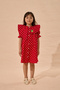 Polka Dot Asymmetrical Apple Embroidered Dress Red