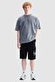Elan Oversize Crew Neck Appliqué Embroidered 100% Cotton Men's Gray T-Shirt - 2