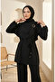 Ring Detailed Lace-Up Hijab Double Set 2280-04 Black - 3