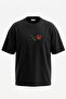 Forgive Rose Design Back Printed Cotton Black Oversize T-Shirt