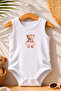 100% Cotton Summer Printed Bodysuit Athlete Zero Sleeve Sweet Pink Teddy Bear