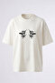 Cherub Rifle Design Back Printed Cotton White Oversize T-Shirt