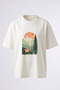 Camping Mountain Design Back Printed Cotton White Oversize T-Shirt
