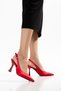Red Satin Belt Detail Pointed Toe Women's Heeled Shoes - 4