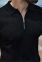 Black Regular Fit Polo Collar Knitwear Men's T-Shirt E7503 - 4