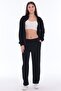 Women's Cotton Zippered Wide Leg Tracksuit Set Black 8528 - 8