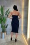 Jersey Fabric Knot Strapless Detailed Pencil Dress - Dark Blue - 5