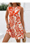 Women's Zero Sleeve Crew Neck Ruffle Patterned Sofia Dress