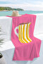 Pink Striped Mug Motif Beach Towel - Modern Mediterranean Style Yellow and White Quick-Drying Towel Cover - 7