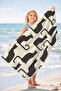 Modern Beach Towel with Cat Figure - Minimalist Black Cream Pool Sea Quick-Dry Microfiber Towel - 2