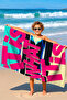 90S Summer Themed Beach Towel - Pop Art Fuchsia Turquoise Bath Beach Cover Pool Sea Bath