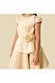 Round Neck Cap Sleeves Dress with Floral Applique - 4