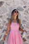Candy Pink Strappy Pleated Scallop Midi Dress - 3