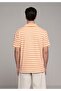 Regular Fit Polo Collar Striped Men's Orange Short Sleeve T-Shirt - 2