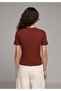 Slim Fit Round Neck Solid Women's Brown Short Sleeve T-Shirt - 2