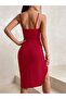Women's Rope Strap Square Collar Mini Janjan Crepe Dress with Asymmetrical Detail on the Front - 3