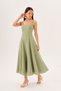 Green Strappy Square Neck A-Line Panel Detailed Linen Midi Dress - 4