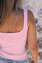 Pink Square Neck Ribbed Tank Top - 4