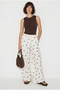 Women's Cream Brown Waist Tied Polka Dot Relaxed Loose Trousers 3322 60286334 - 2
