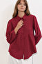Women's Textured Oversize Linen Shirt 20381 - Claret Red - 3