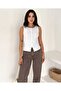 Women's Buttoned Crew Neck Sleeveless Stretchy Fitted Summer Blouse - 2