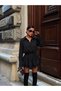 Women's Black Belt Detailed Chiffon Mini Shirt Dress Yel221567-1