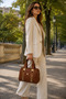 Tan Quilted Patterned Women's Hand and Shoulder Bag with Long Strap, Multi-Compartment, Daily Stylish Use - 5