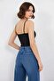 Women's Strappy Dotted Pattern Cotton Black Crop Top - 6