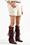Burgundy Matte Leather Tasseled Buckle Western Cowboy Boots - 6