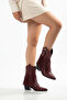 Burgundy Matte Leather Tasseled Buckle Western Cowboy Boots - 6