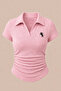 Plus Size Sim Detailed Polo Collar Gathered Blouse