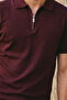 Men's Zippered Cotton Claret Red Polo Collar T-Shirt - 6