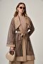 Women's Comfortable Fit Mesh Fabric Garnished Double Suit Beige 31368 - 4