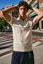 Men's Striped Cotton Cream Polo Collar T-Shirt - 2